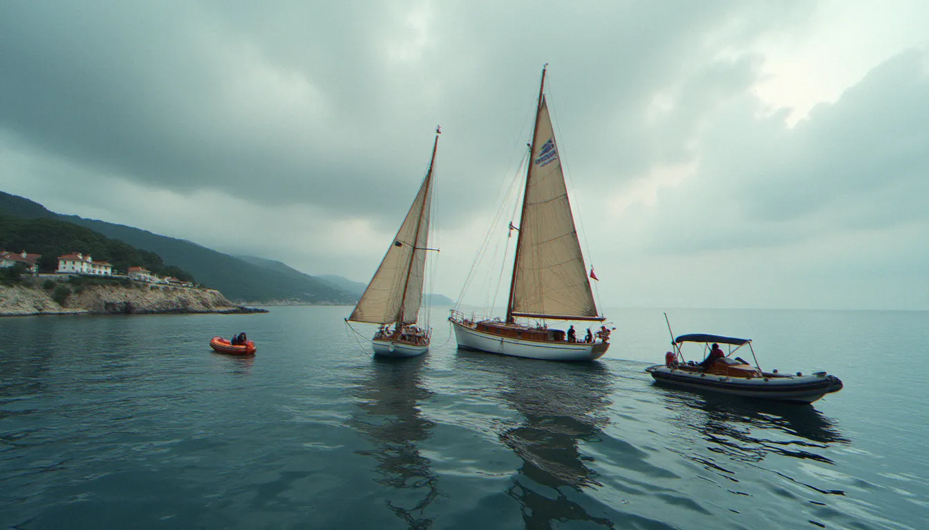 Abordage entre deux voiliers en mer illustrant l'importance de comparer les offres d'assurance bateau en France