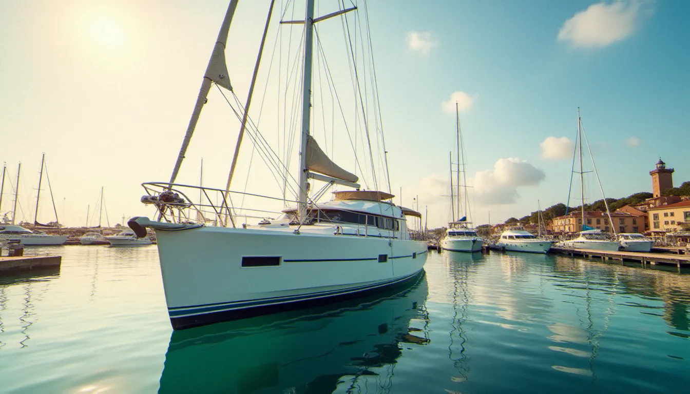 Voilier blanc amarré dans un port méditerranéen français, illustrant l'assurance bateau en France