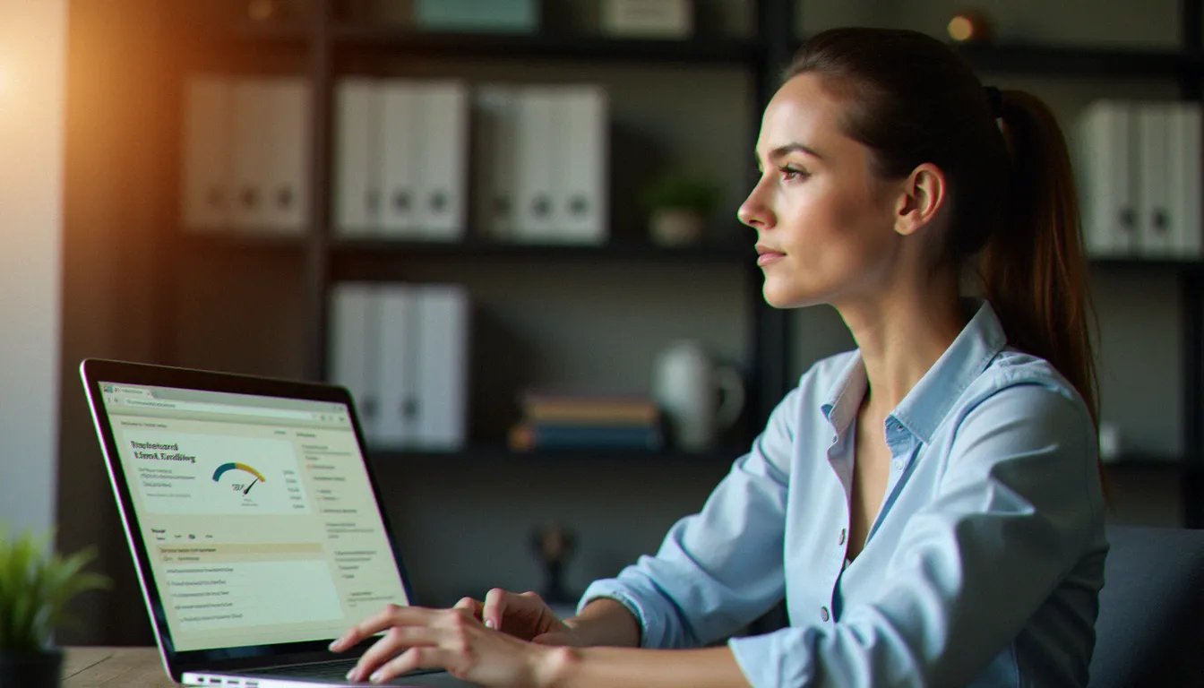 Assurée consultant son espace client en ligne sur un ordinateur portable pour connaitre son bonus assurance et son coefficient CRM