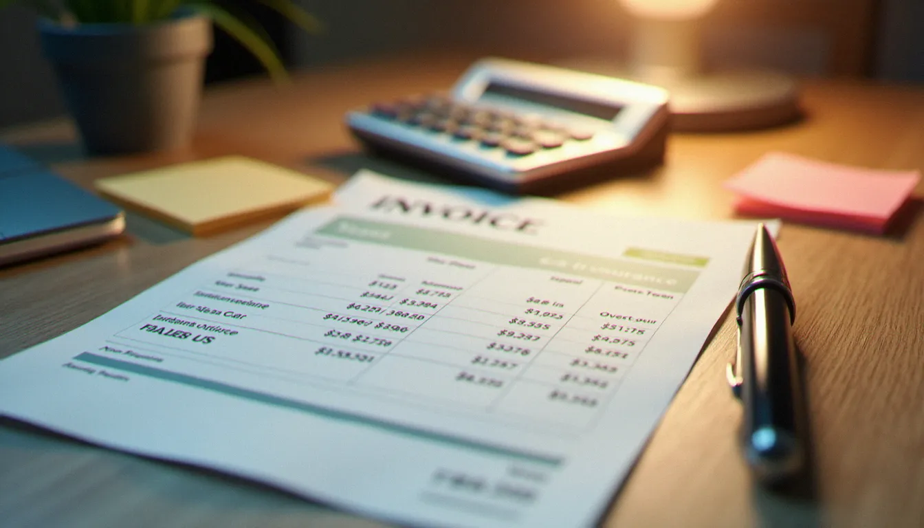 Facture d'assurance auto posée sur un bureau avec calculatrice illustrant l'impact financier du bonus-malus sur le montant annuel de la prime d'assurance