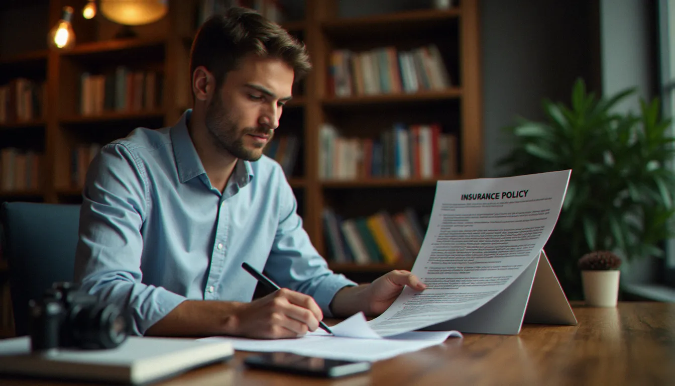 Personne consultant attentivement ses documents d'assurance pour choisir la meilleure couverture d'assurance effets personnels voiture en comparant les options disponibles