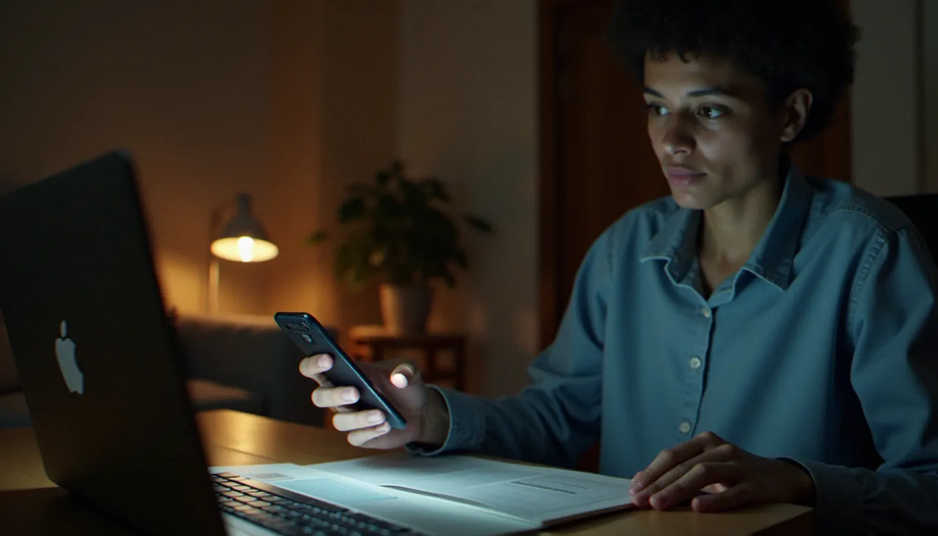 Personne déclarant un sinistre en ligne depuis son smartphone, illustrant la procédure de remboursement d'une assurance mobile en France