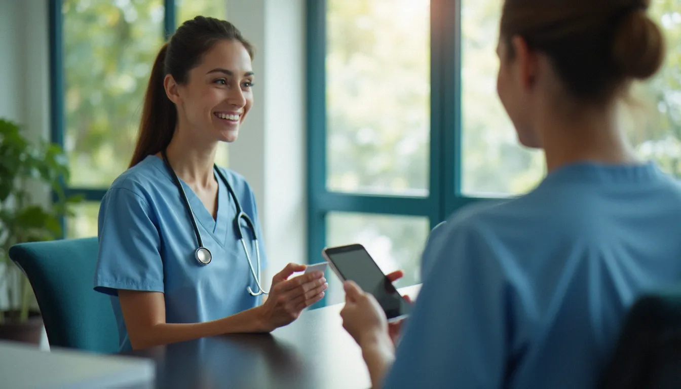 Voyageur présentant sa carte d'assurance guide du routard à l'accueil d'un hôpital à l'étranger