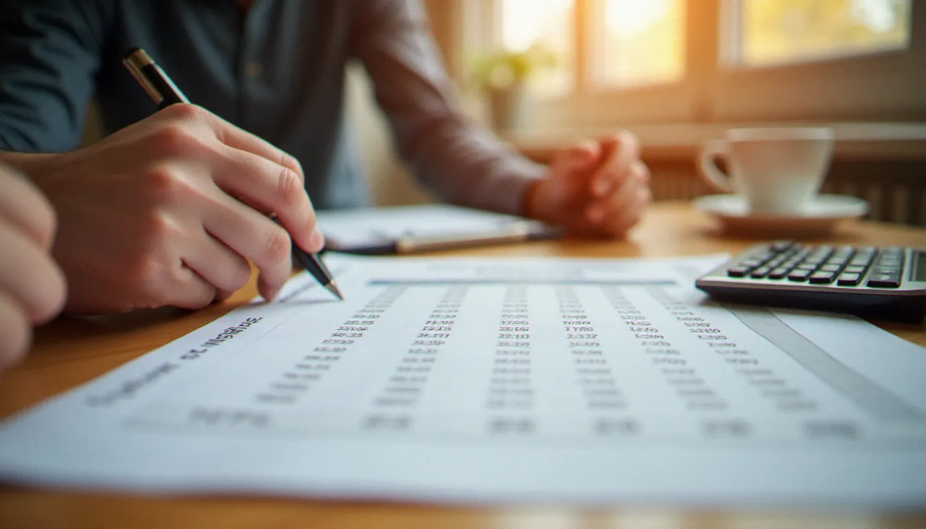 Mains d'un assuré comparant des tableaux de garanties et de tarifs d'assurance, symbolisant l'analyse des facteurs qui font varier l'assurance prix moyen