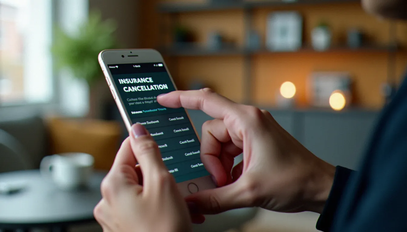 Une main utilise une application mobile pour résilier une assurance sans engagement en quelques clics, illustrant la simplicité de la démarche