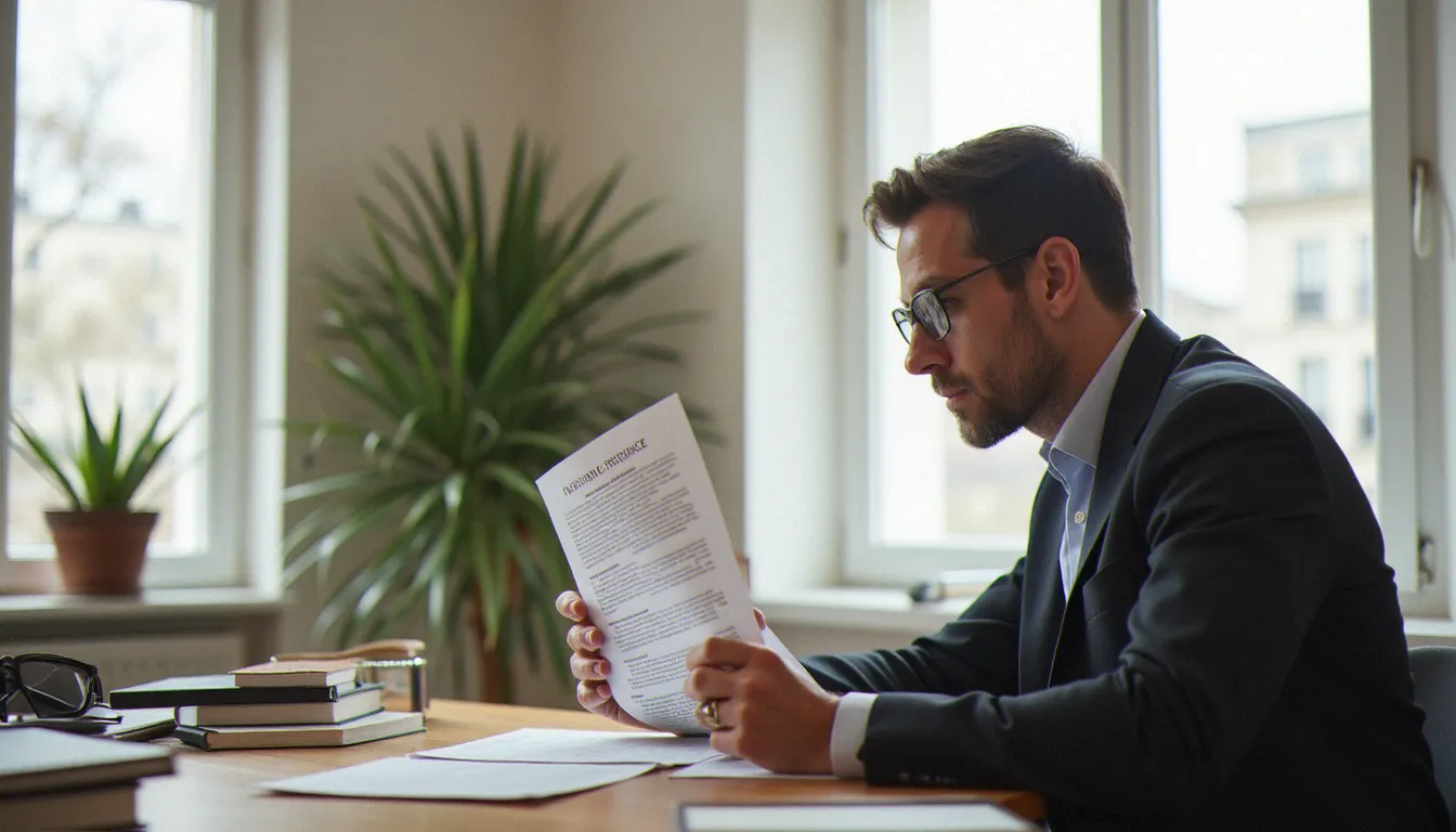 Un homme consulte des documents d'assurance sans engagement dans un appartement parisien lumineux, illustrant la liberté de choisir sa couverture