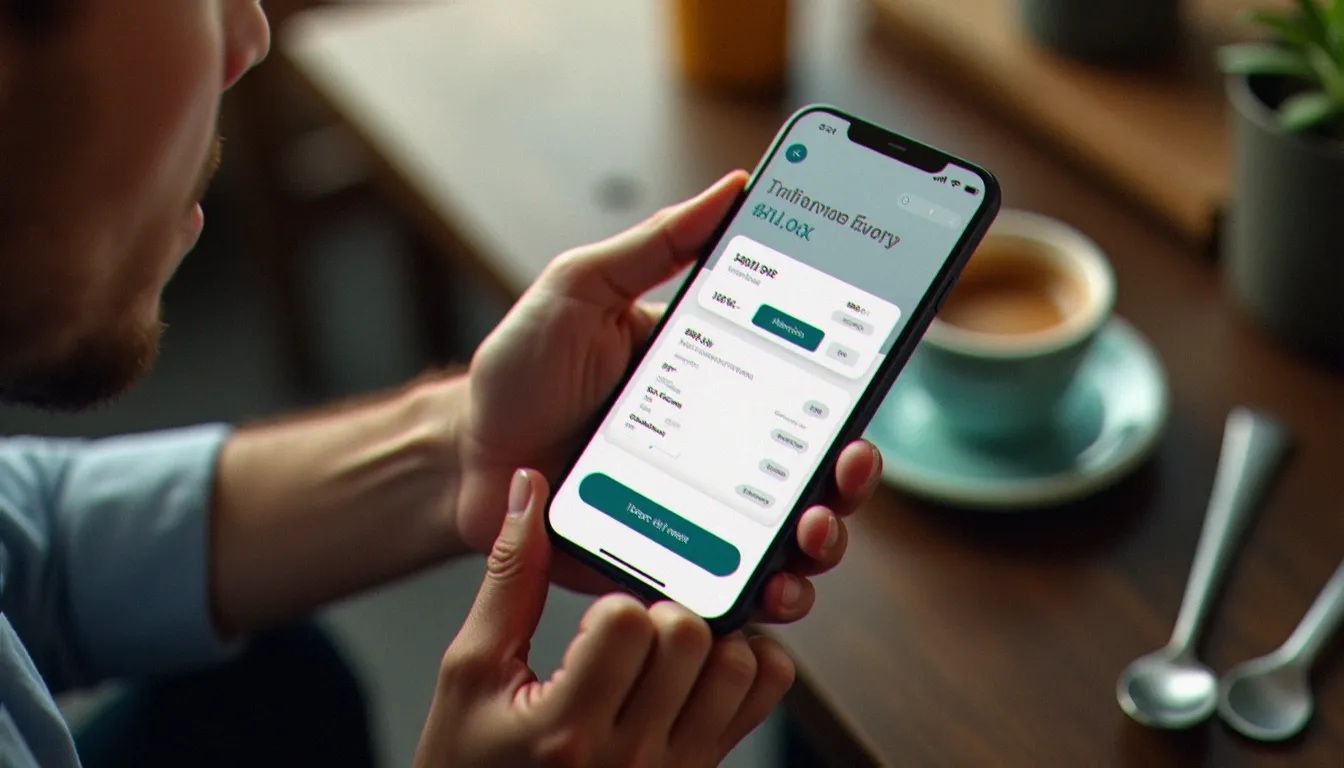 Main tenant un smartphone affichant une application d'assurance avec un tableau de mensualités sans avance de frais