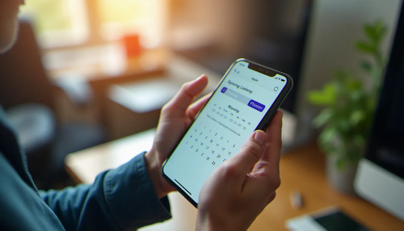 Mains tenant un smartphone affichant une application bancaire avec une date de prélèvement différé, illustrant le fonctionnement d'une assurance sans premier versement