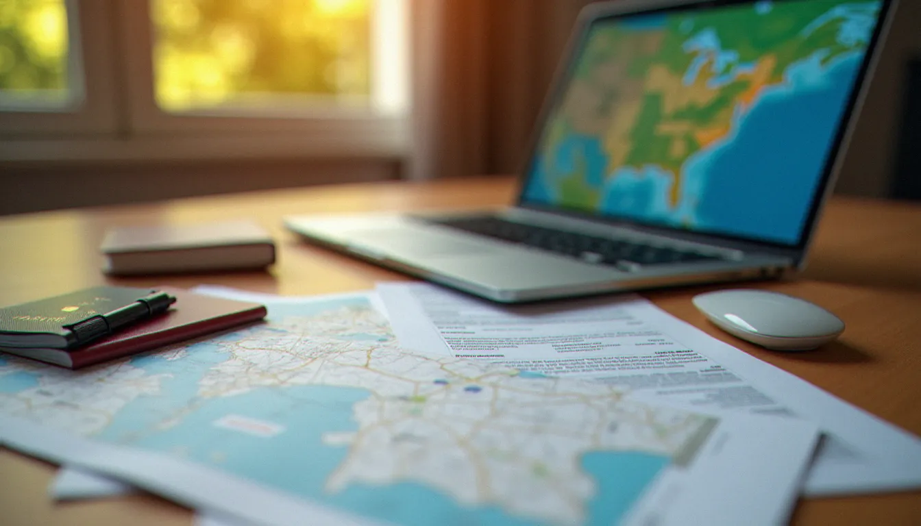 Documents d'assurance voyage et passeport sur un bureau, représentant les garanties de couverture incluses dans la Visa Premier