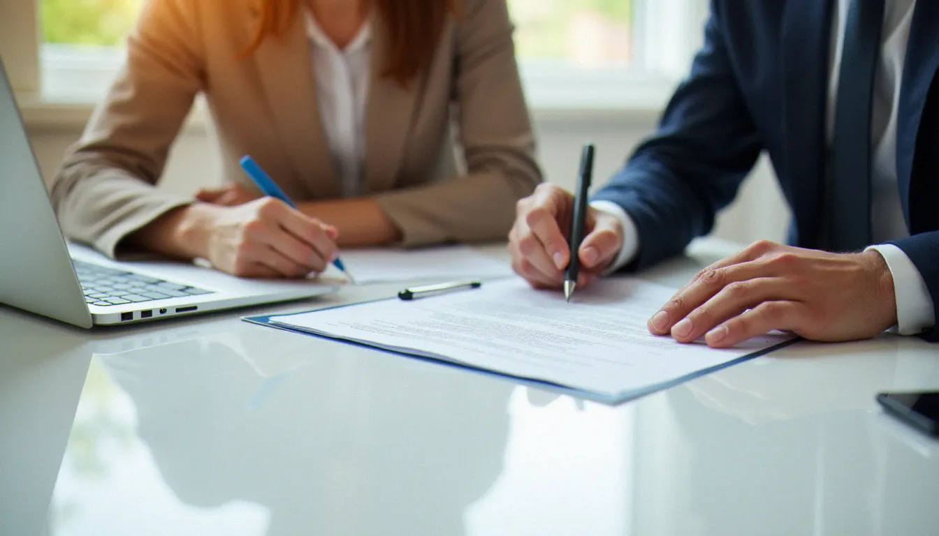 Deux personnes comparant des contrats d'assurance pour identifier les meilleures garanties et exclusions