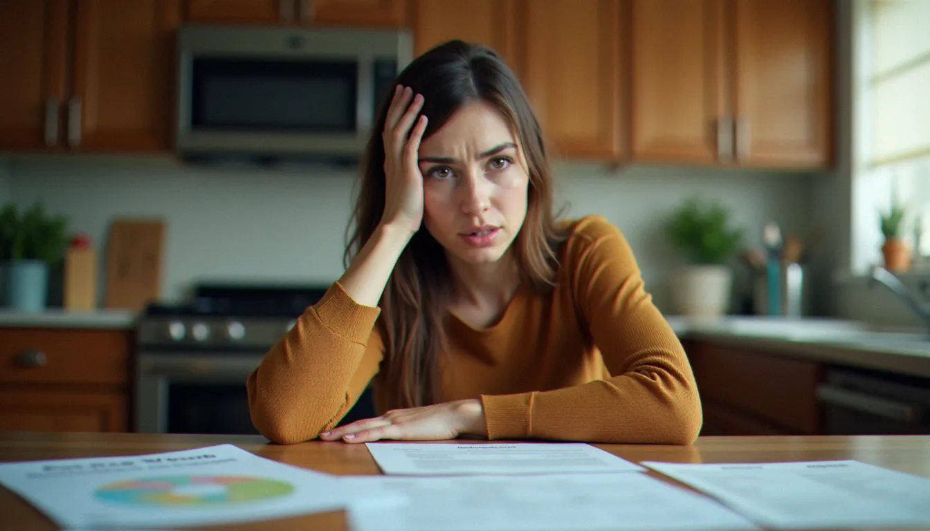 Une femme découvrant les pièges d'un contrat d'assurance bas de gamme après un sinistre non couvert