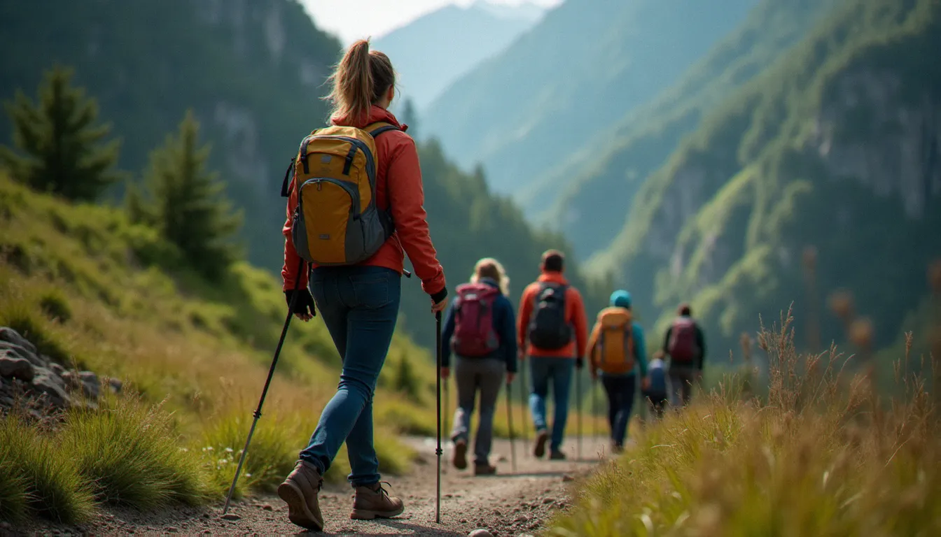 Guide de randonnée accompagnant un groupe en montagne, environnement à risque nécessitant une assurance guide touristique adaptée