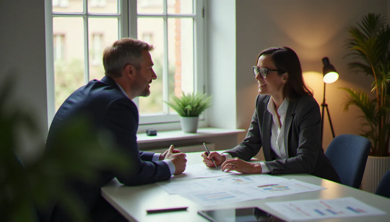 Une expatriée française en consultation avec un conseiller patrimonial pour optimiser sa stratégie d'assurance-vie en tant que non-résidente