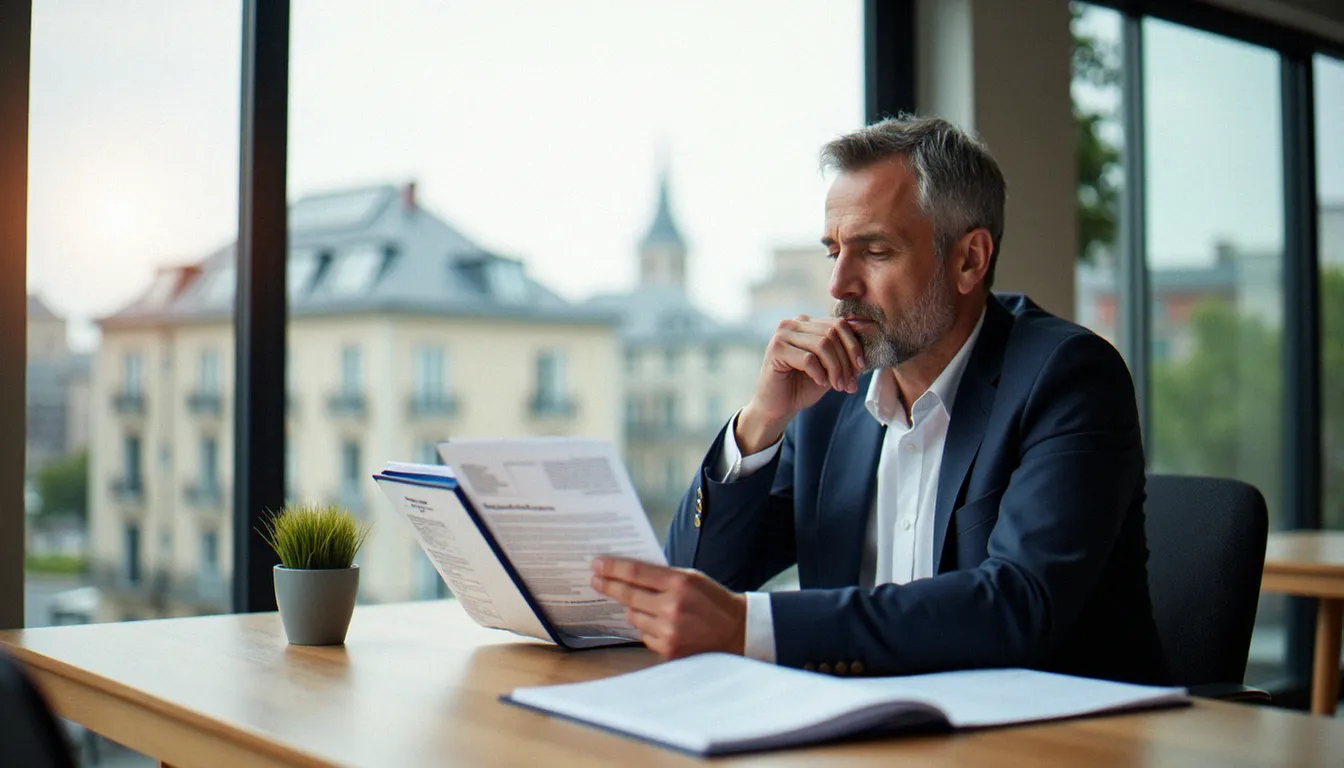 Un expatrié français consultant des documents d'assurance-vie depuis son appartement à l'étranger, illustration de la gestion de l'assurance-vie pour les non-résidents français