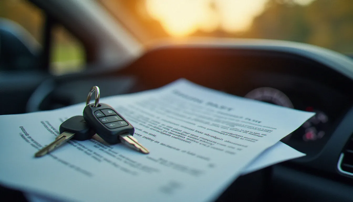 Clés de voiture posées sur un contrat d'assurance auto, illustrant la couverture assurance auto du Crédit Mutuel