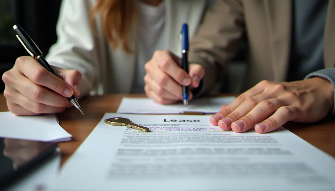Un couple de locataires signant un contrat de location, moment où la souscription d'une assurance habitation devient obligatoire