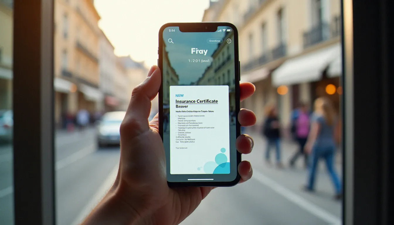 Un smartphone affichant une attestation d'assurance provisoire, illustrant la prise d'effet immédiate avant le premier paiement
