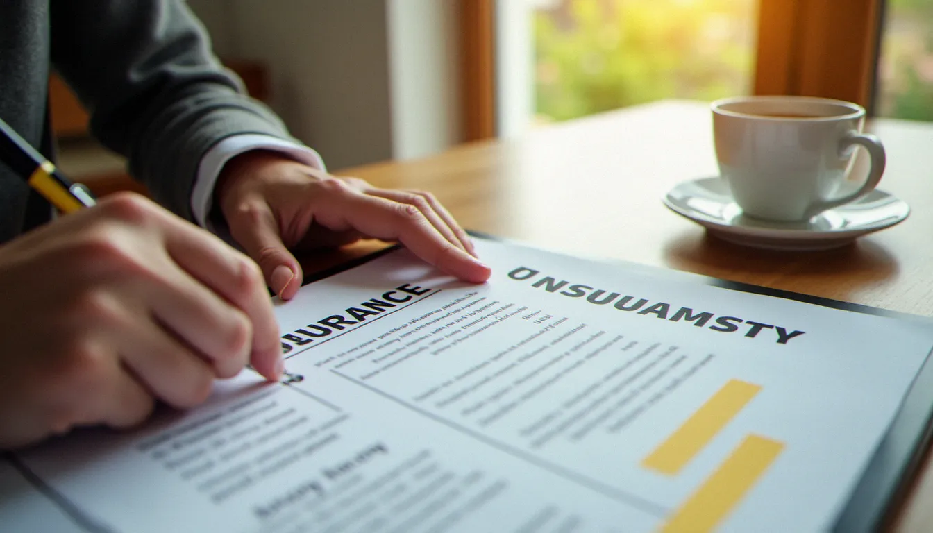 Assuré lisant attentivement les conditions générales d'un contrat d'assurance Pacifica à son domicile