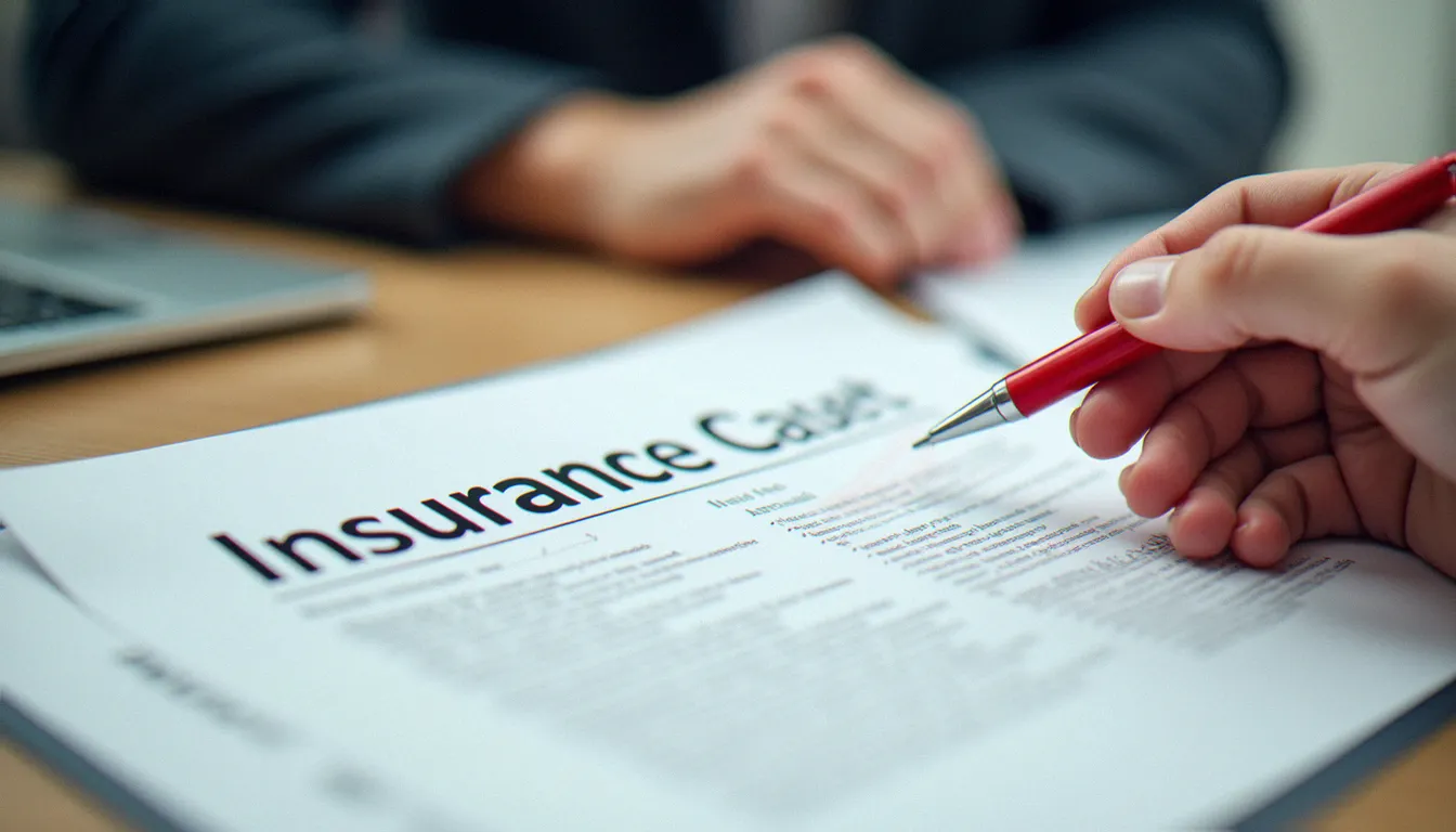 Des mains annotent un contrat d'assurance avec un stylo rouge, symbolisant l'effort de compréhension des garanties